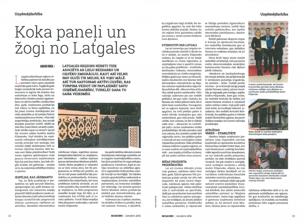 Baltijas koks article in the magazine