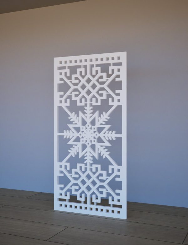 Balts Dekoratīvs sienas panelis LRZ06 ar tautisku rakstu – 600x1200 mm sānskats