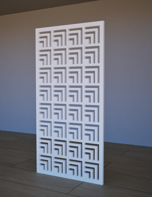 Balts Dekoratīvs MDF sienas panelis Angle ar ģeometrisku 3D reljefu Sānskats